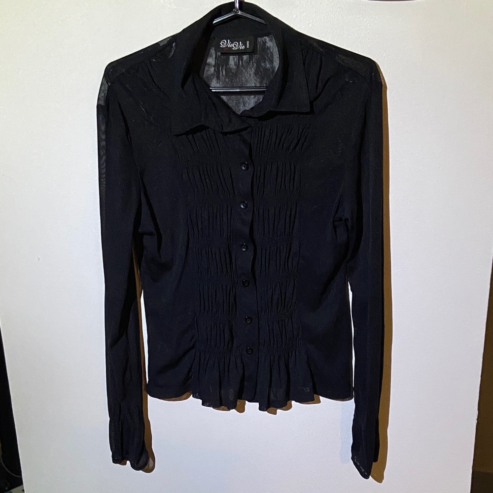 Black Button-Down Shirt Transparent Woman Medium Vie Ta Vie Paris Vintage Y2K